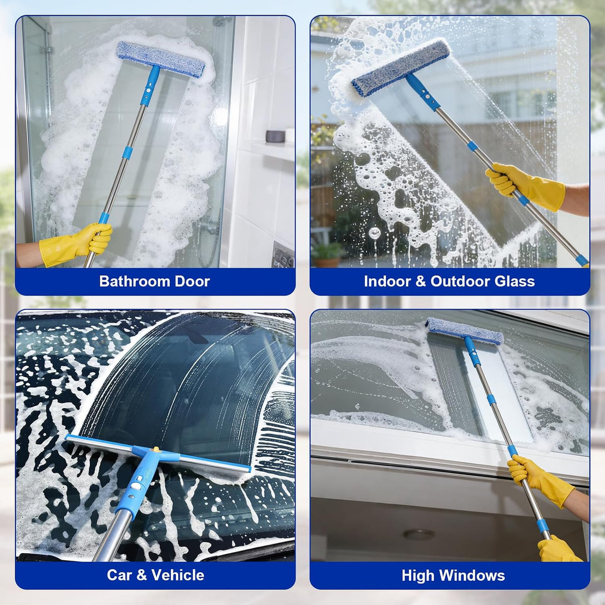 Professional Window Cleaning Kit, Window Washing Kit with 3 Gallon Bucket, 14-Inch Squeegee, 15-Inch Scrubber, 76-Inch Extendable Pole, Set of Window Cleaning Equipment for Home & Commercial Use