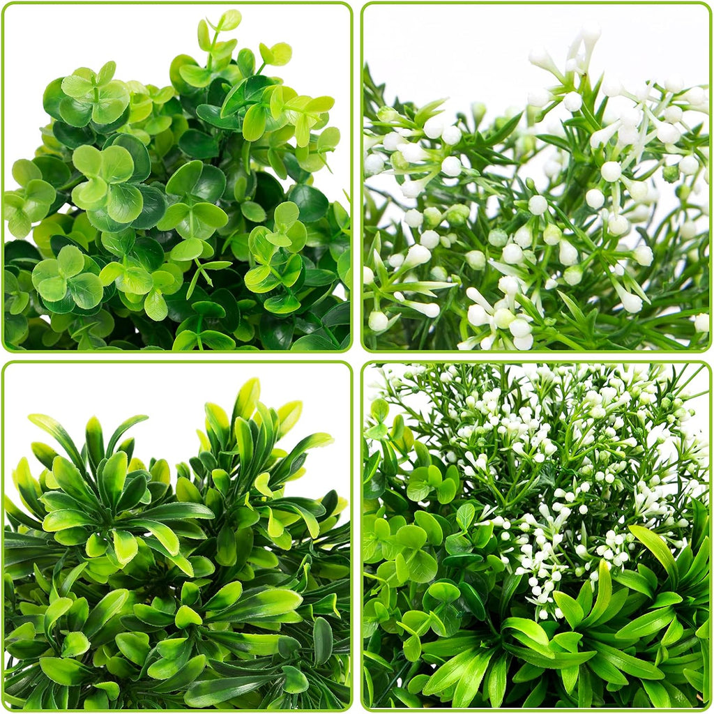 Ouddy Decor 6 Pcs Mixed Artificial Greenery, Fake Plastic Plants Outdoor