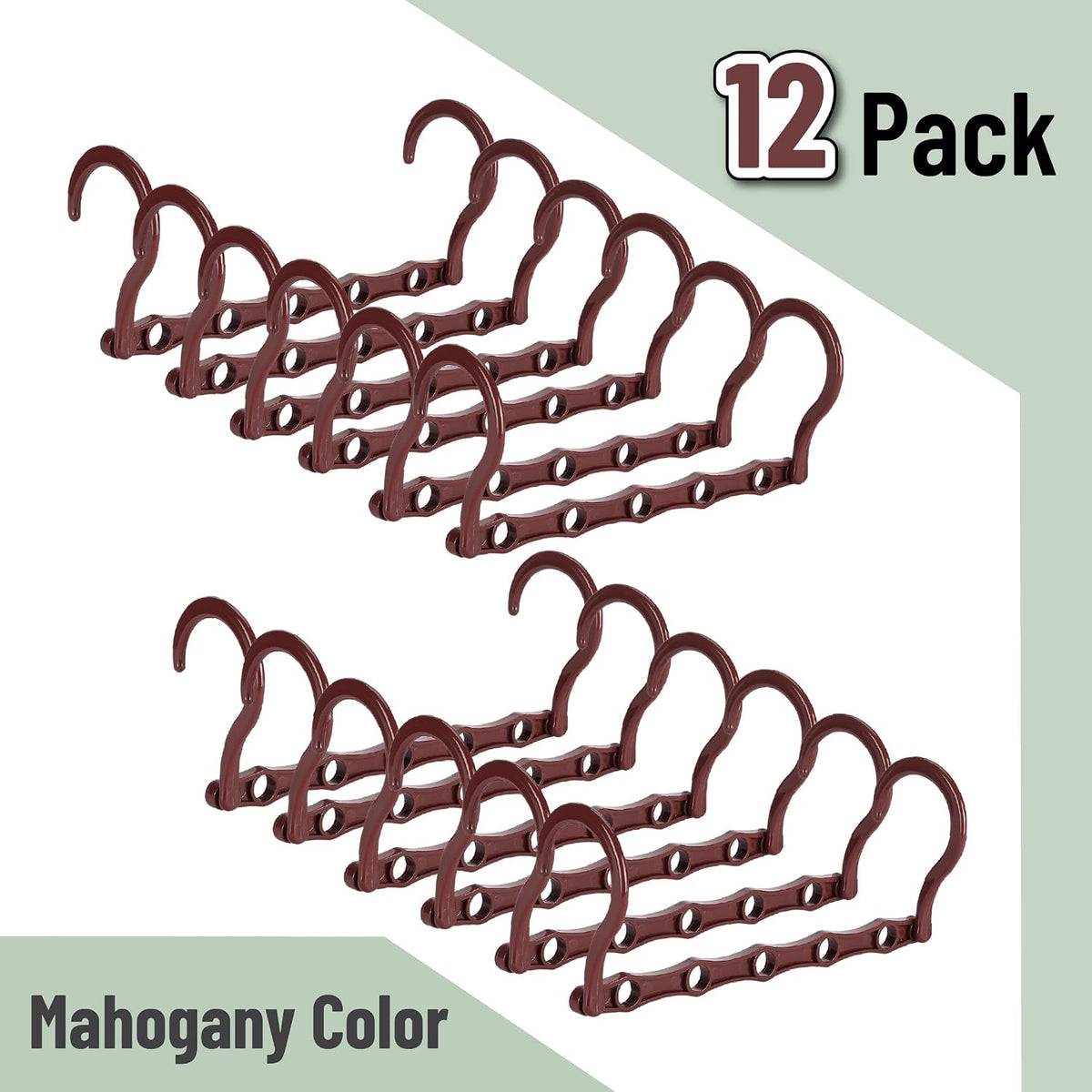 Mr. Pen- Space Saving Hangers for Clothes, 12 pcs, Mahogany Color, Plastic Multi Clothes Hangers Space Saving, 5 Slots, 360° Rotating Hooks