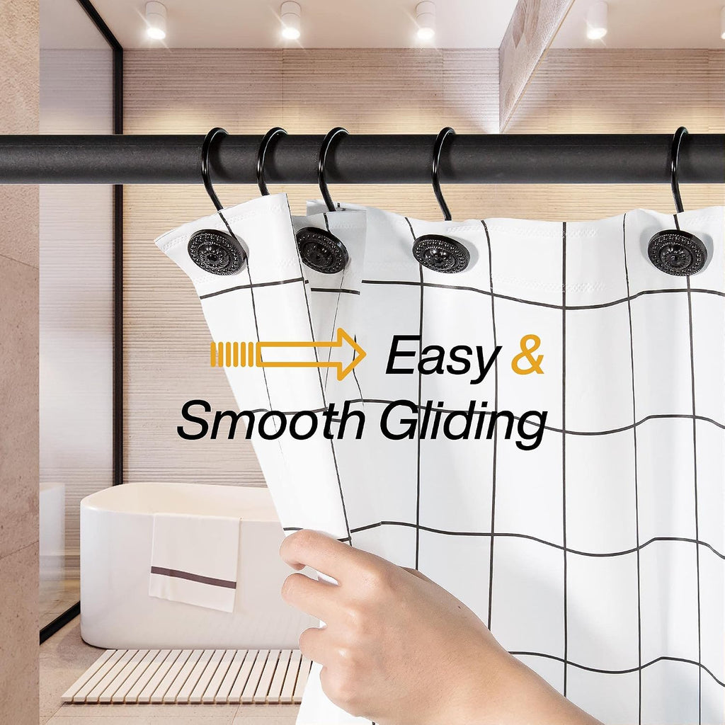 Black Shower Curtain Hooks, Rust Proof Decorative Shower Curtain Rings for Bathroom, Shower Curtain Hooks for Shower Liner, 12Pcs