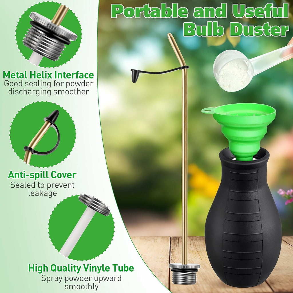 2 Pack Diatomaceous Earth Powder Duster, 8OZ Garden Powder Applicator Dispenser with Long Metal Tube, Bulb Duster Sprayer for Home Organic Gardening Agricultural Supply(Black)