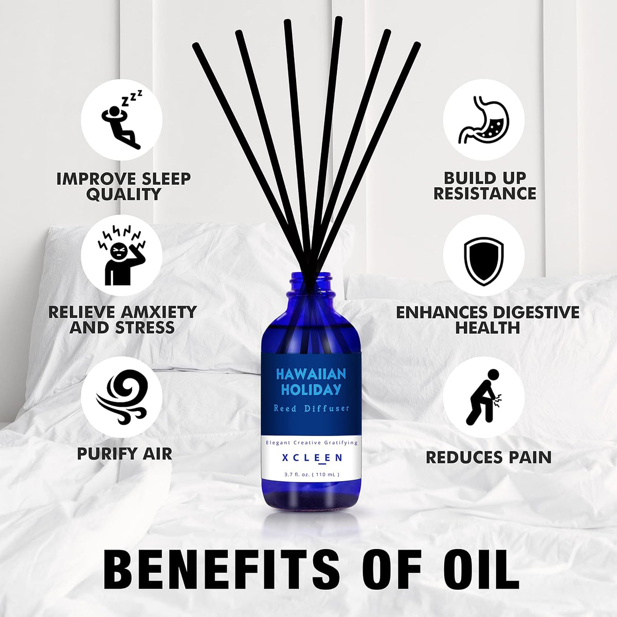 Xcleen Reed Diffuser Set for Home| 3.7 Oz(110ml) Hawaiian Holiday Fragrance Diffuser | with Mangoes, Pineapples, Peaches & Melons Scented Oil Sticks Diffuser, Air Fresheners for Home, Bathroom