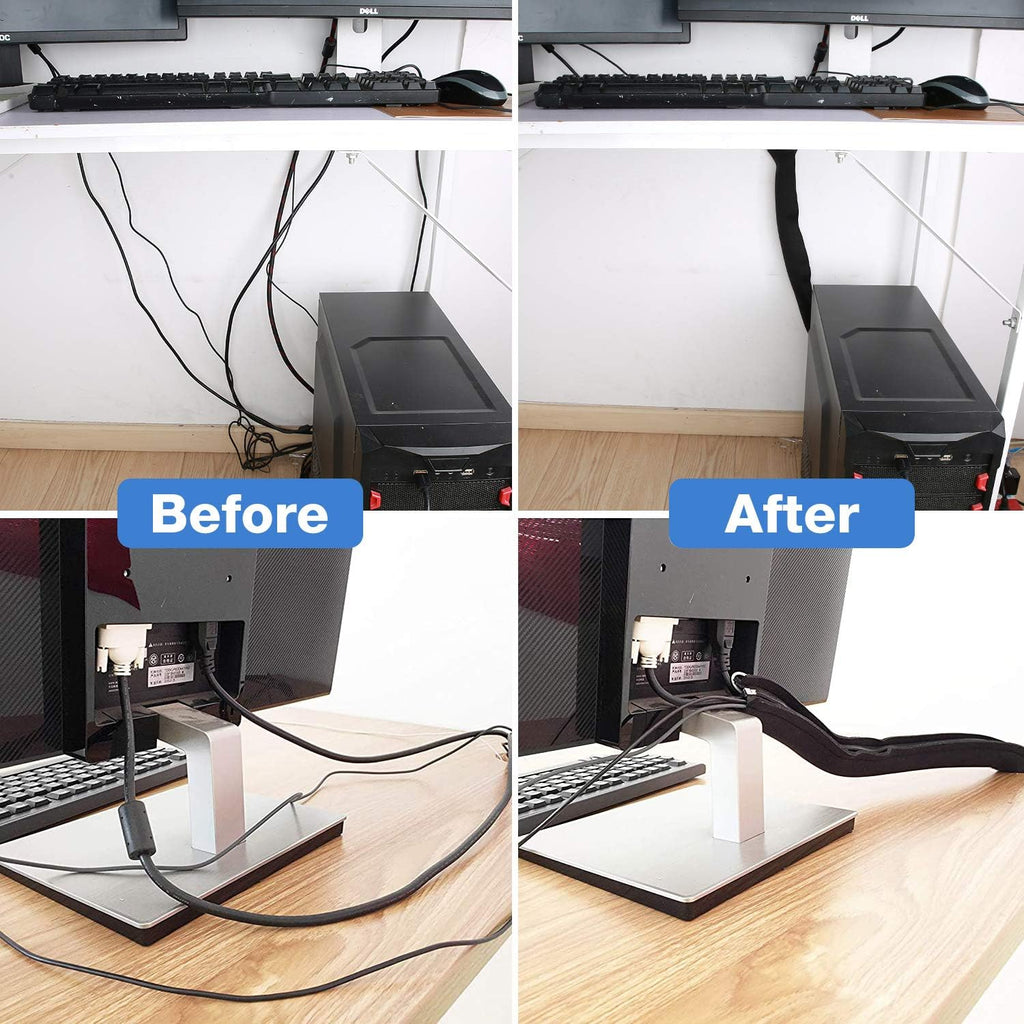JOTO 8 Pack Cable Management Sleeve, 19-20 Inches Cord Organizer System with Zipper for TV Computer Office Home Entertainment, Flexible Cable Sleeve Wrap Cover Wire Hider System -Black