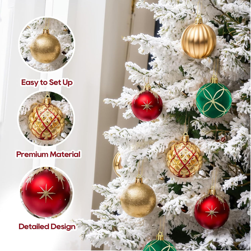 2.5 Inch Christmas Ball Ornaments, 30-Piece Set, Red, Green, & Champagne