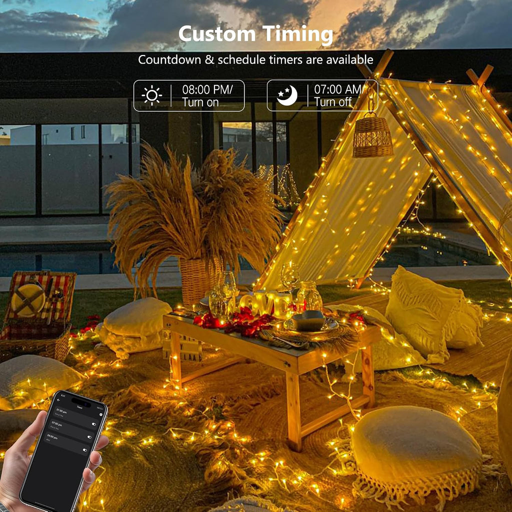 BrizLabs Smart Christmas Lights, 66 ft 200 LED Mini Warm White Light String