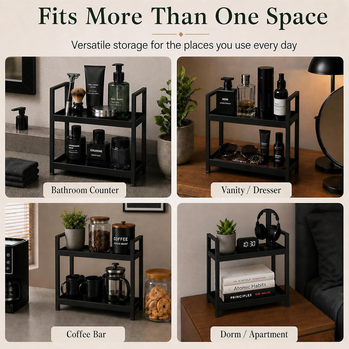 2 Tier Mens Bathroom Counter Shelf Organizer for Skincare Makeup