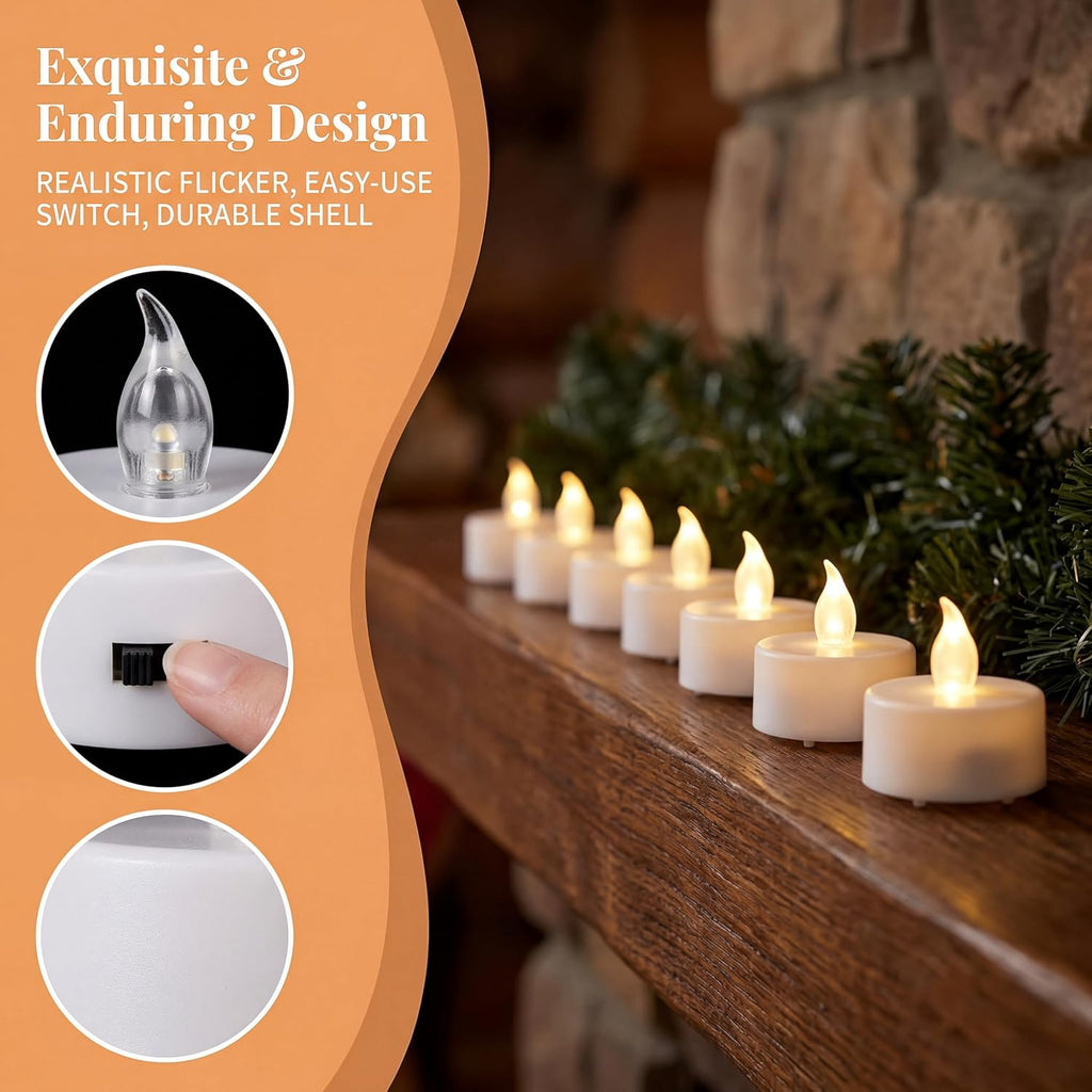 Tea Lights Flameless Battery Operated Candles. Warm White 24Pack