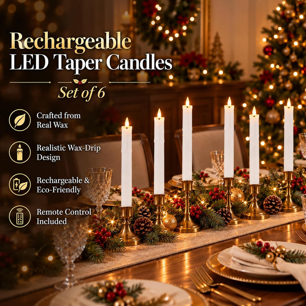 Fanna 6-Pack Rechargeable Led Taper Candles with Charging Panel, H 9.8"