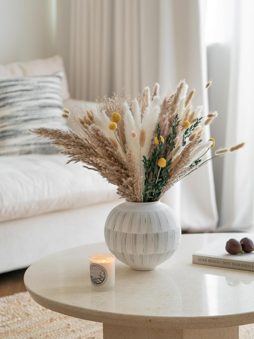 Natural Dried Pampas Grass Bouquet (103-Piece) for Boho Wedding & Home Decor - Farmhouse Centerpiece with Eucalyptus, White/Brown, 14-17 Inches
