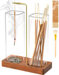 Incense Holder for Sticks, 2 in 1 Incense Burner with Glass Jars, Upside Down Incense Holder with Ash Catcher & Storage for Meditation Yoga Spa Home Decor with 20 Incense Sticks & Brush