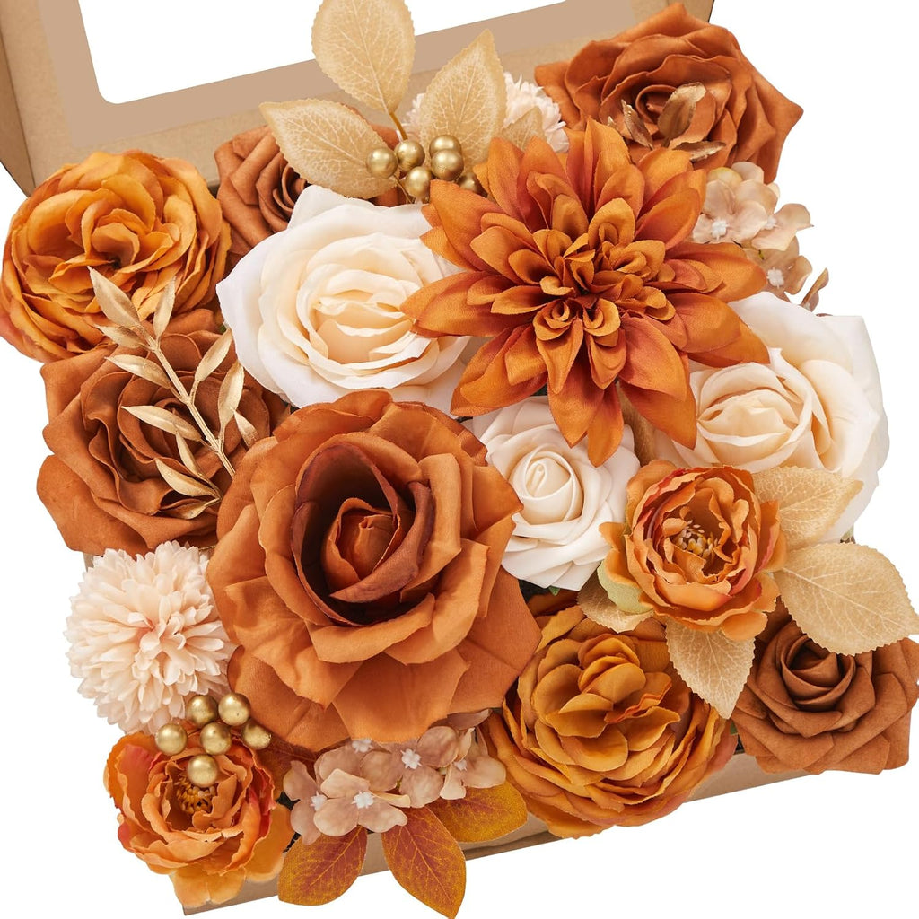 Alecono Orange Artificial Flowers, Silk Fake Fall Floral Set
