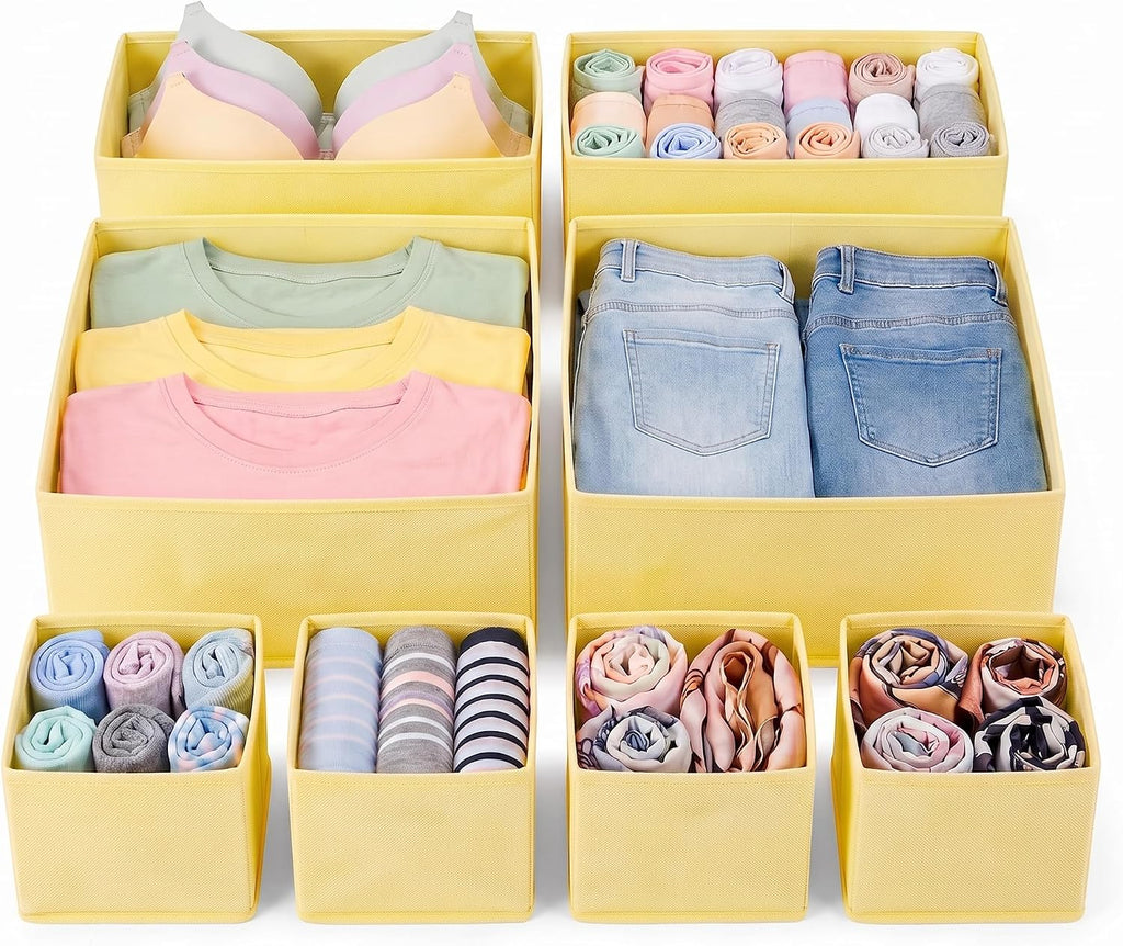 Drawer Organizer for Clothes, 8 Pack yellow Fabric Dresser Storage Bins