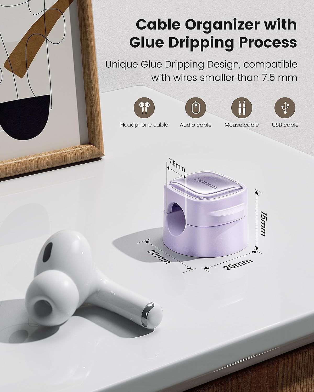 Toocki 6 Pack Magnetic Cable Clips, Purple