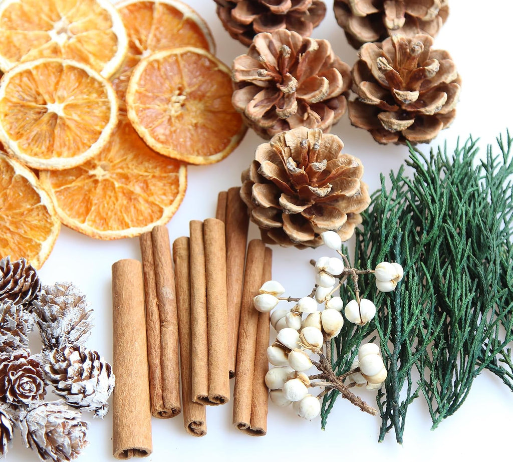 DIY Natural Dried Flower Kit - Bulk Dried Plants, Pine Cones, Scented Lemon Slices, Cinnamon Sticks Wood Roses & Mini Pinecones for Home Décor, Christmas Decoration (Orange - B)