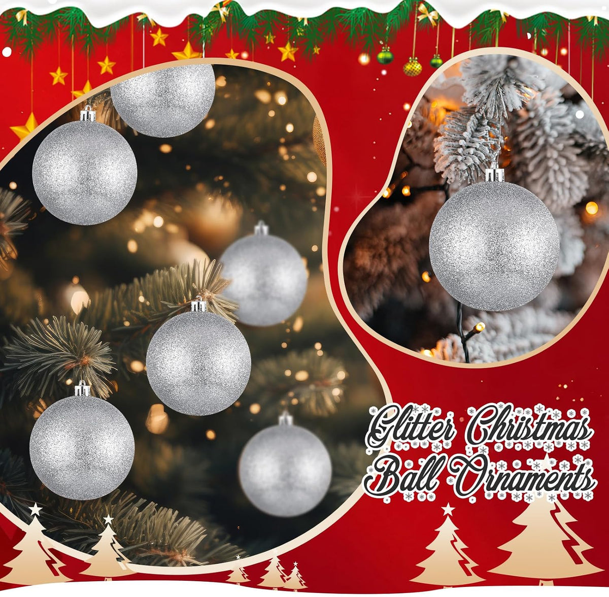 Leitee 16 Pcs 3.15 Inch Glitter Christmas Ball Ornaments, Silver