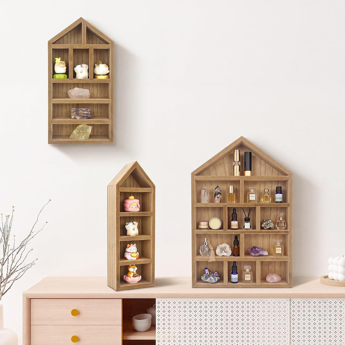 House Shaped Shadow Box with Removeable Shelves,Carbonized,4x12