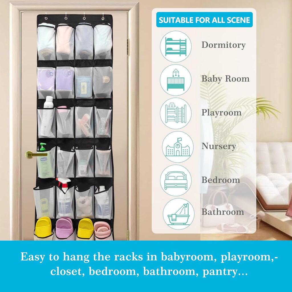 Over The Door Shoe Organizers with 24 Mesh Pockets Shoe Organizer Storage Hanging SimpleHouseware Shoe Holder for Rack (White Black)