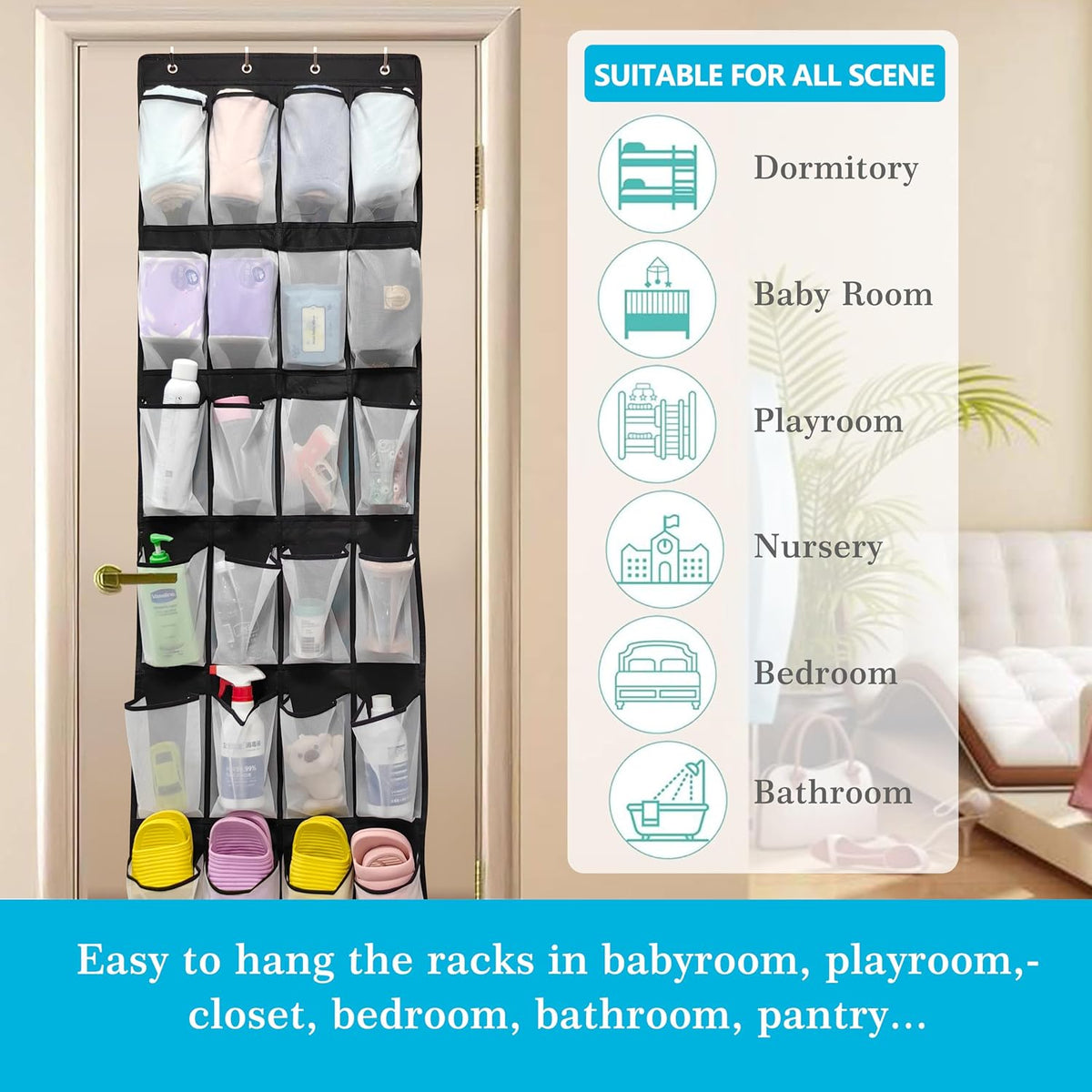 Over The Door Shoe Organizers with 24 Mesh Pockets Shoe Organizer Storage Hanging SimpleHouseware Shoe Holder for Rack (White Black)