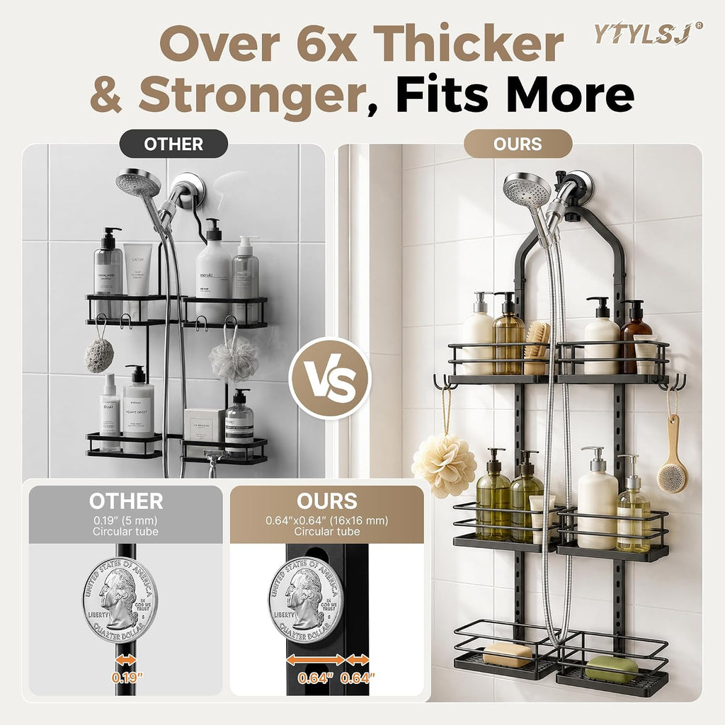 3-Tier Hanging Shower Caddy for Handheld Showerhead, Matte Black