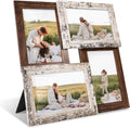 YESKAY 4x6 Collage Picture Frames, Multi Family Photo Frame with Real Glass, Displays Four 4x6 Photo, Wall Decor Wall Hanging or Tabletop, Distressed White+Rustic Brown
