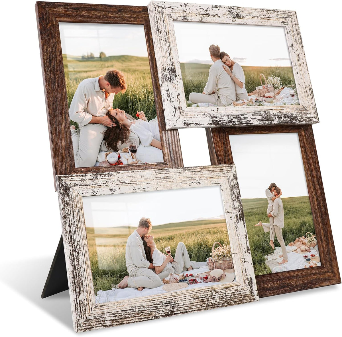 YESKAY 4x6 Collage Picture Frames, Multi Family Photo Frame with Real Glass, Displays Four 4x6 Photo, Wall Decor Wall Hanging or Tabletop, Distressed White+Rustic Brown