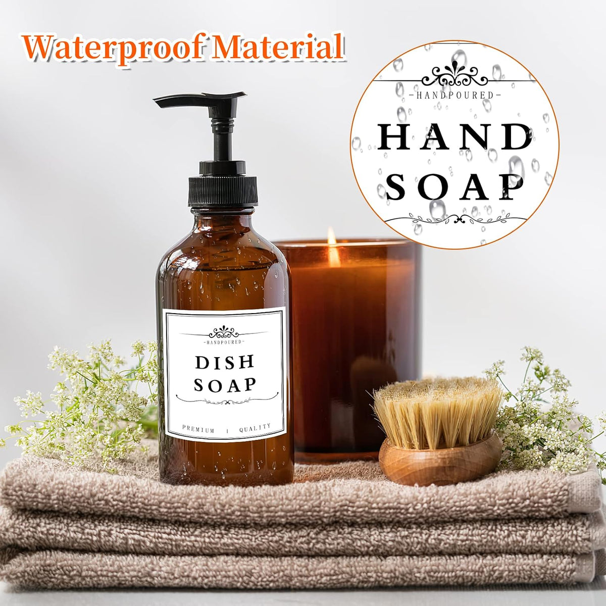 36PCS Waterproof Labels for Bottles, Hand Soap Lotion Shampoo and Conditioner Dispenser Label Stickers, Removable Cleaning Bathroom Labels for Glass or Plastic Bottles(3"x3")