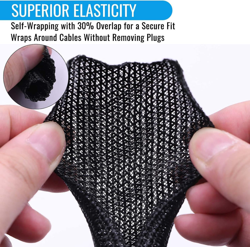3/8" - 10Ft Split Braided Cable Sleeve, Wire Loom Tubing, Black