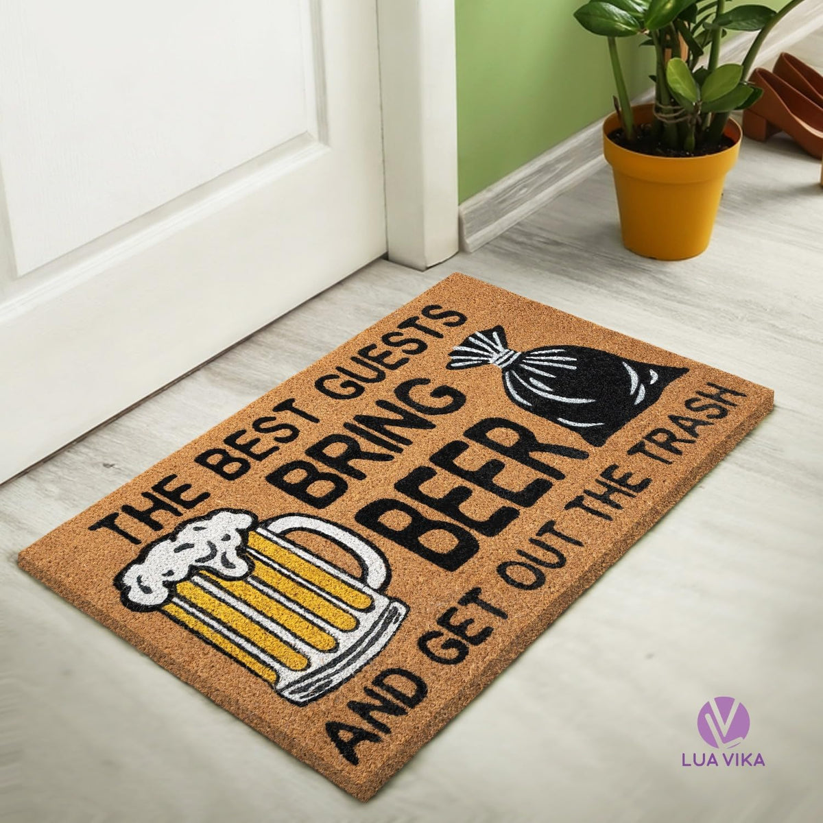 Funny Coir Door Mats Outside and Inside, Beer, 17 x 30 in