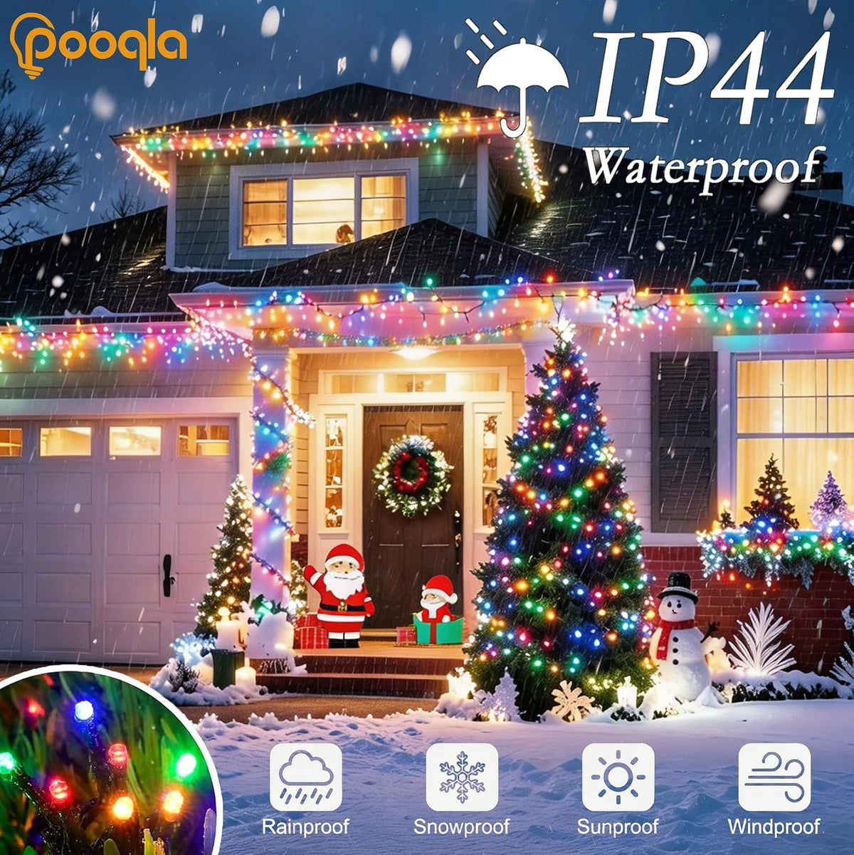 Pooqla 1000 LED Colorful Christmas Lights Outdoor String Lights, 328 ft