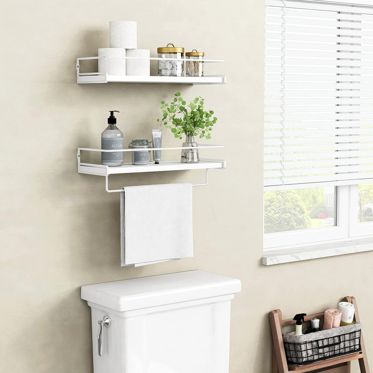 Forbena Bathroom Shelves for Wall Set of 2, White Nursery Floating Book Shelves for Kids Room, Small Wall Mount Bookshelf and Toy Storage Organizer for Baby Toddlers Teens Boys Girls Bedroom