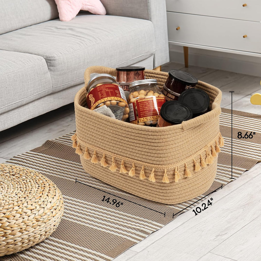 TeoKJ Storage Basket 3 Pack for Organizing, Rope Cotton Baskets for Toy, Clothes, Blankets, Decorative Basket for Living Room, Nursery, Bathroom, Jute