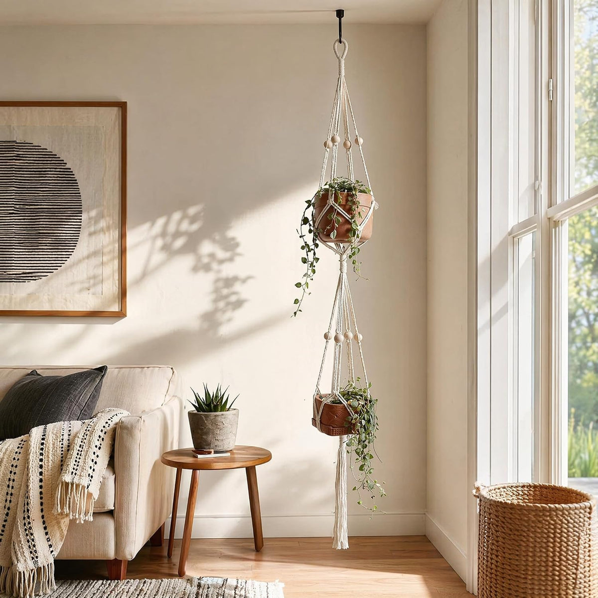 4-Pack Indoor Pot Hanger, Macrame Hanging Planters, Boho Decor for Room/Ceiling/Garden/Balcony (No Pot and Plant Included)