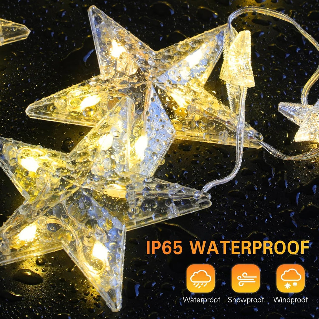 Marchpower Christmas Stars Curtain Lights Battery Operated,32 Stars Warm White Multicolored Color Changing Star Window Lights with Timer & Memory Function 8 Flash Modes, IP65 Waterproof Lights