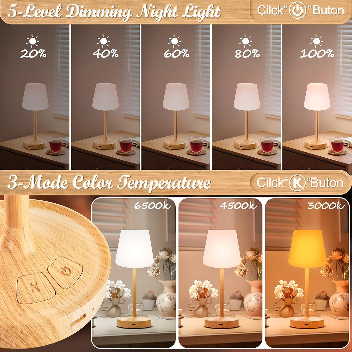 Waterproof Outdoor Table Lamp Rechargeable Cordless Camping Light