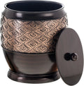 Creative Scents Dublin Brown Small Bathroom Trash Can with Lid - 1.3 Gal / 4.8L Decorative Oval Waste Basket - Durable Resin Garbage Can for Bathroom, Bedroom, Office Decor - Mini Wastebasket Bin