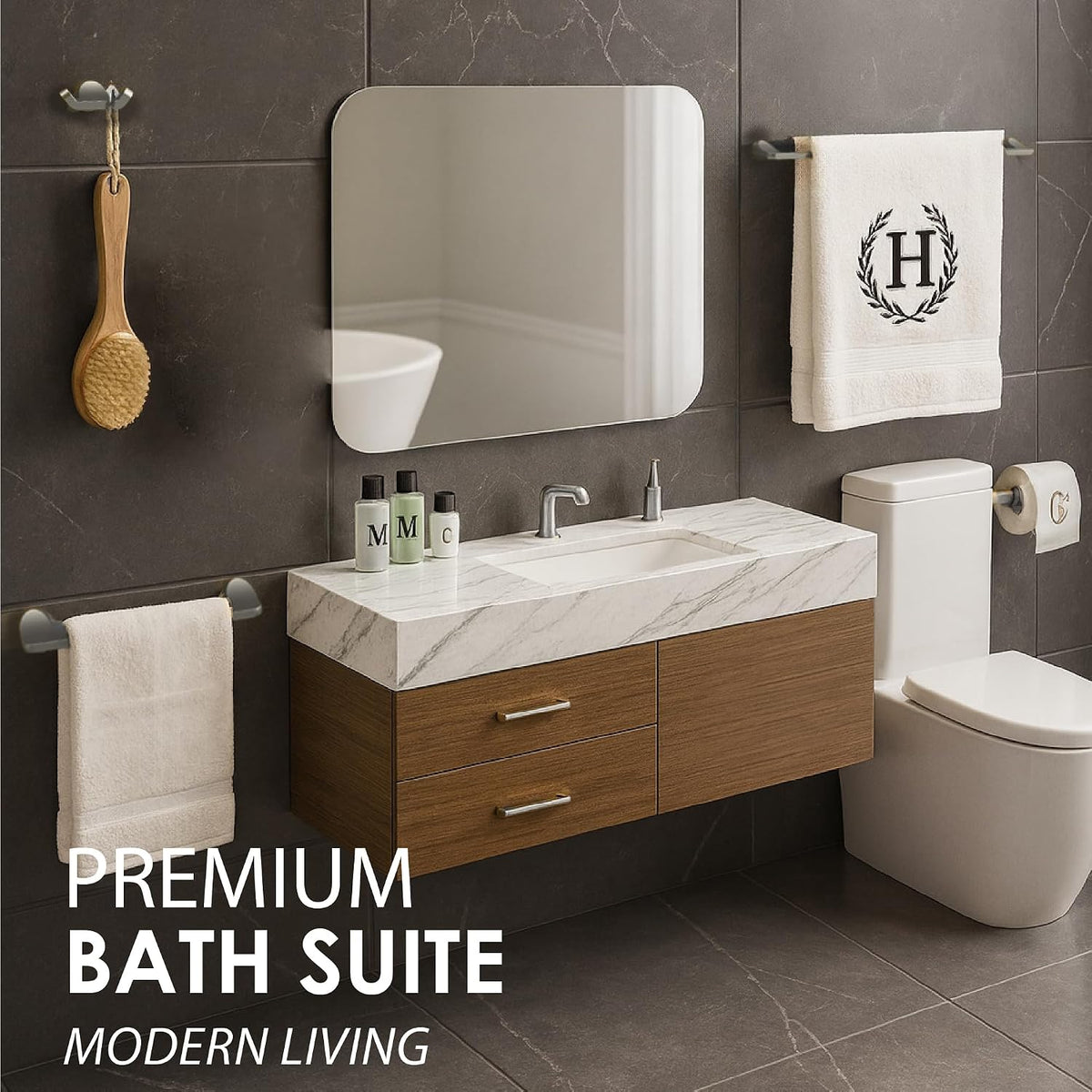 Mega Handles Bathroom Accessory Set Satin Nickel - 4-Piece, Towel Bar Set