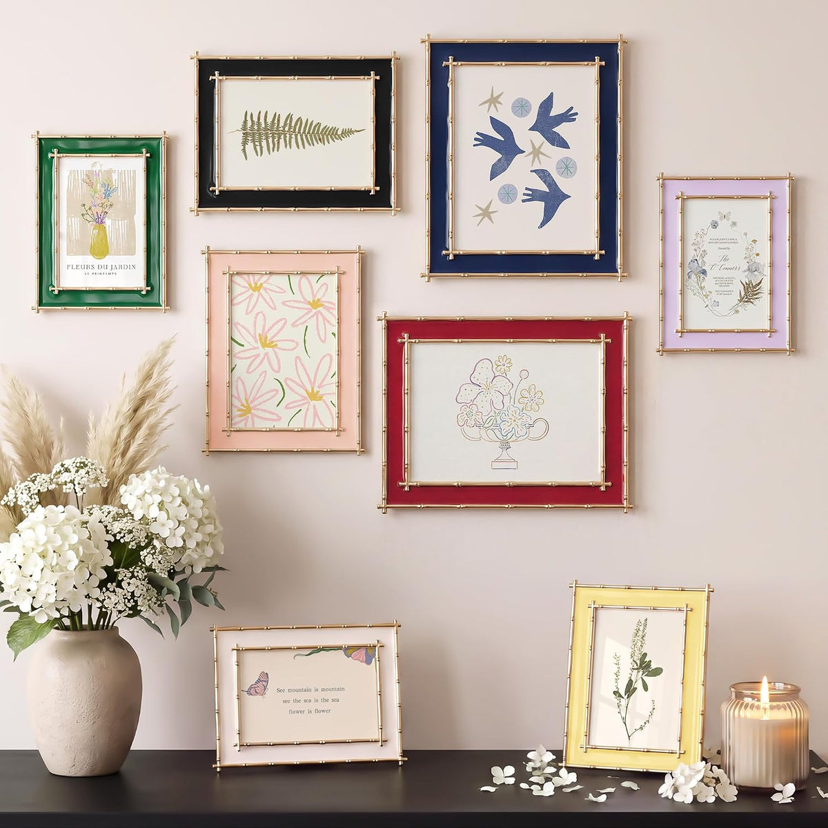 4x6 Picture Frame Black Enamel, Gold Bamboo Design Edge, Tabletop, 1pc