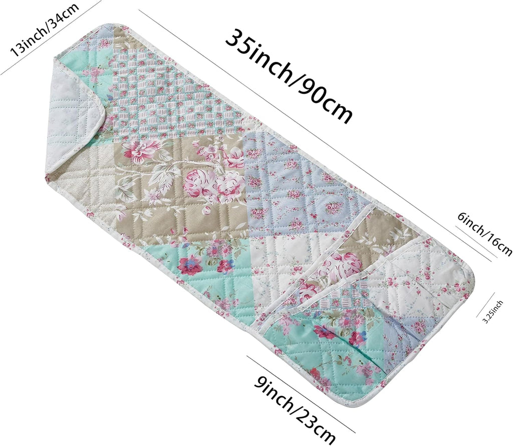 Brilliant Sunshine Blue & Green Roses Couch Armrest Organizer, 35"×13"