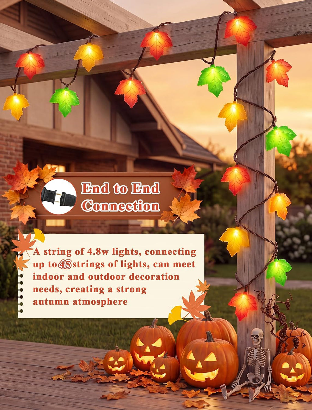 Fall Decor String Lights, 12FT 20 LED Thanksgiving Leaf Lights Plug in