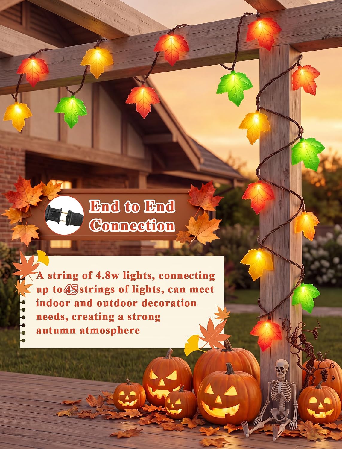 Fall Decor String Lights, 12FT 20 LED Thanksgiving Leaf Lights Plug in