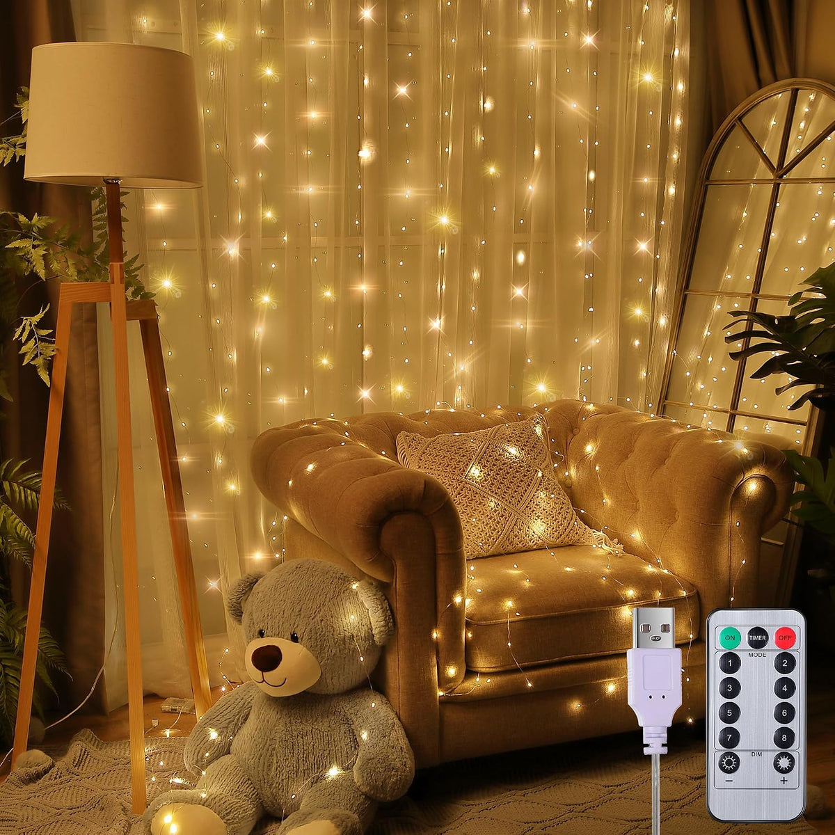 Meonum 2 Pack 195LED Curtain Tapestry Backdrop String Lights