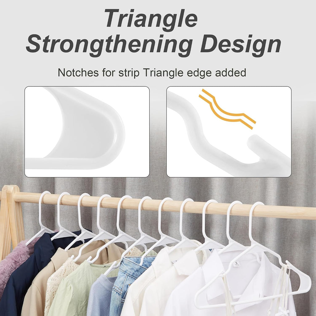 VECELO 25 Pack Plastic Hangers-Clothes Hangers Set with Shoulder Non Slip Notches for Closet Space Saving-Heavy Duty Coat Hanger,White