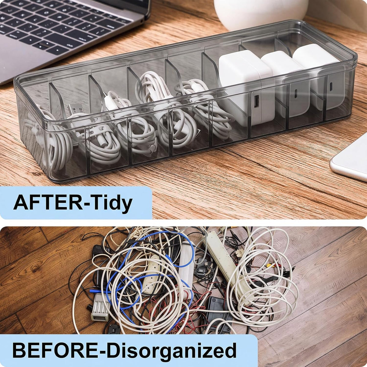 Tatuo Cord Organizer for Drawer Desktop, Gray, 1 Pack