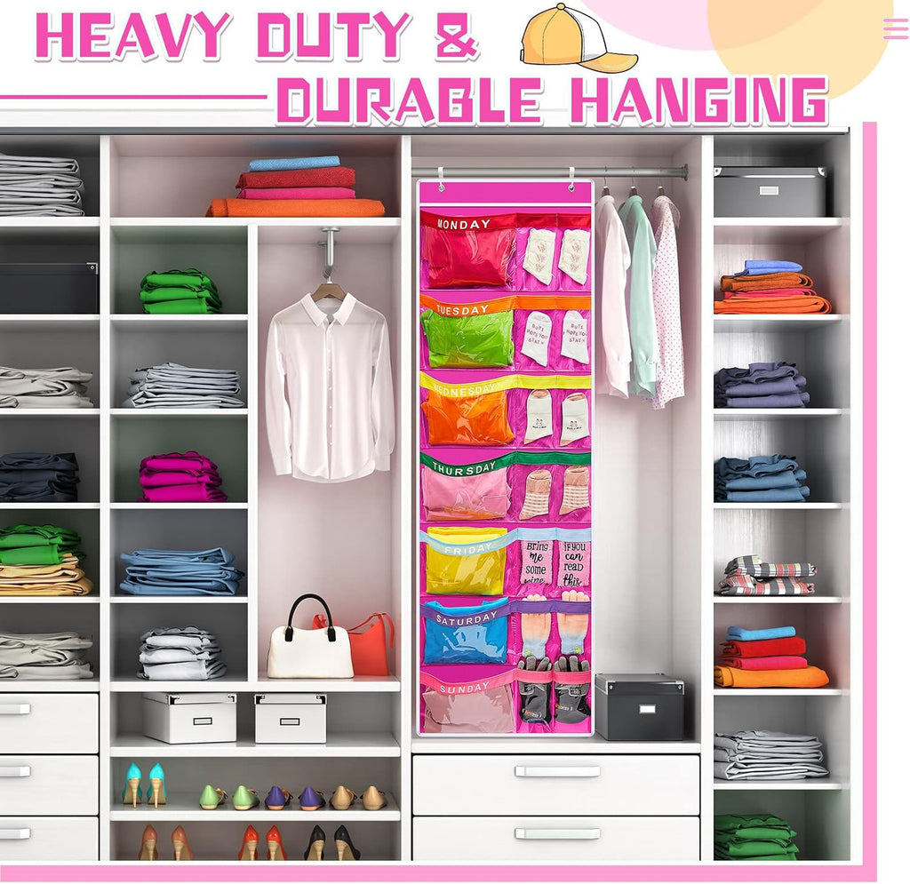 Oudain 2 Pcs Weekly Kids Clothes Organizer Large 21 Pockets 7-shelf, Purple