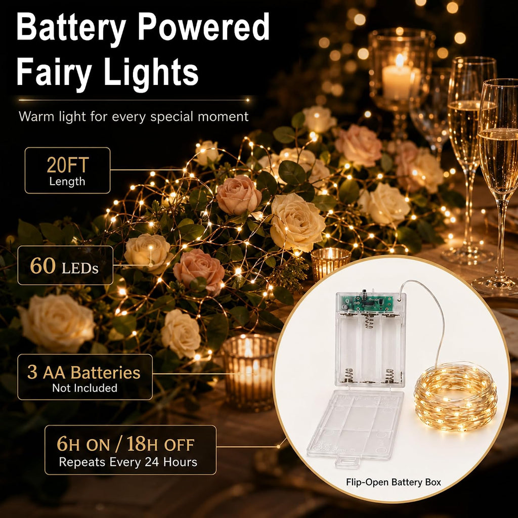 Adamonda 4 Pack Twinkle Fairy Lights Battery Operated,80FT Total (20FT per Strand), 240 Mini LEDs, IP65 Waterproof String Lights for Bedroom Christmas Party Indoor & Outdoor Decoration(Warm White)