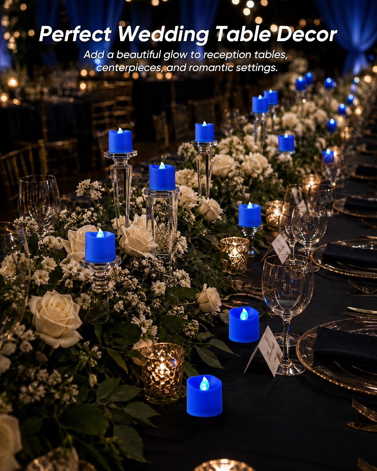 Homemory Blue Flameless LED Votive Tealight Candles & Timer Remote, 24Pack