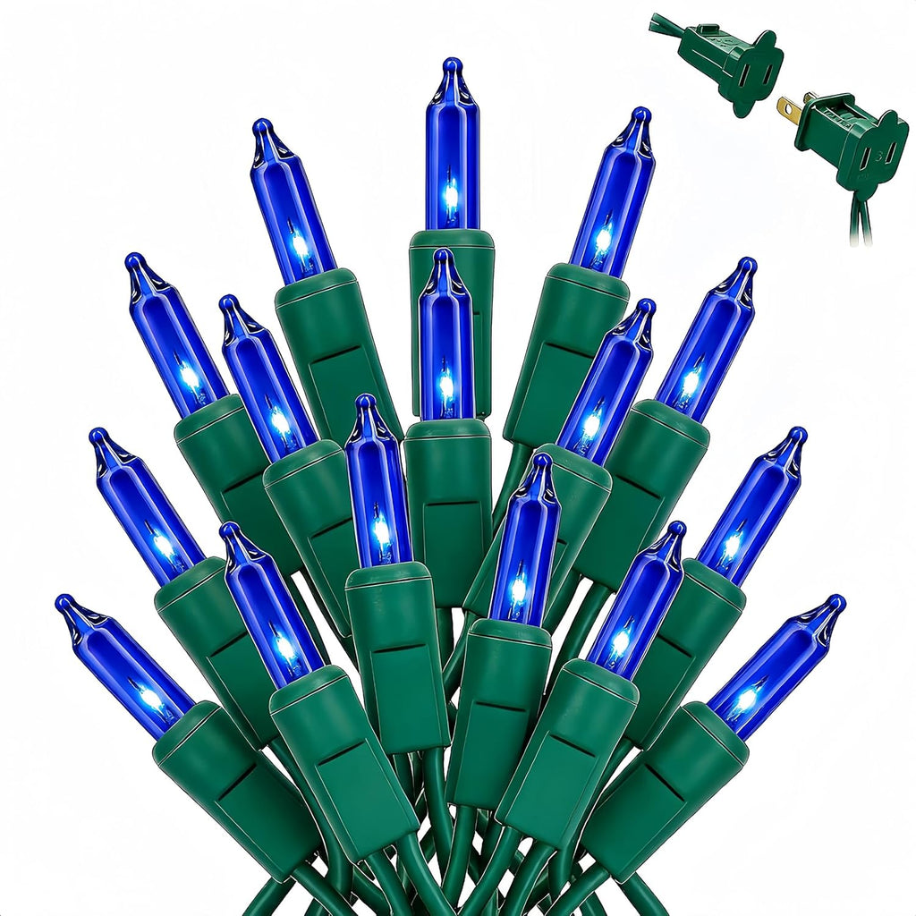 Christmas Lights 100 Count Incandescent UL Certified Connectable 21feet Blue Christmas String Lights for Tree Indoor Outdoor Xmas Wedding Christmas Decorations Valentines Day Decor Green Wire