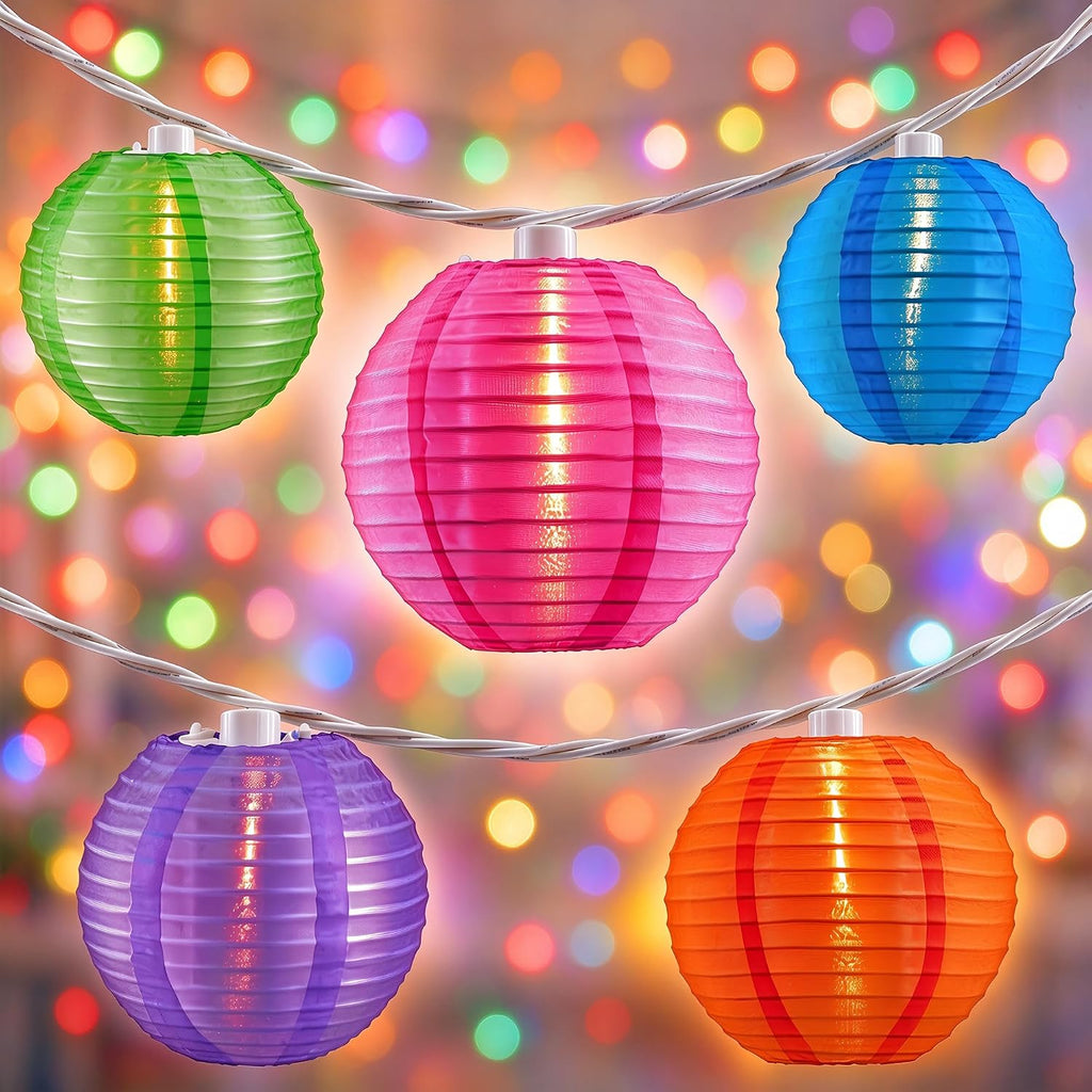 YULETIME Multicolor Lantern String Lights, 10 ct 7.6 ft White Wire Plug-in