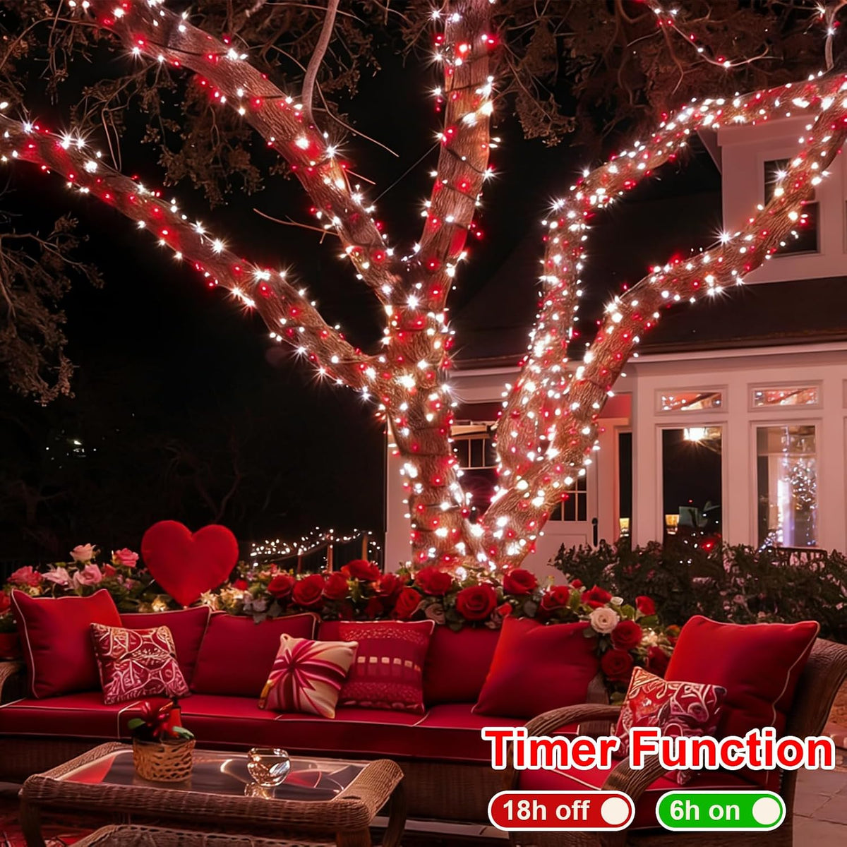 QITONG 165ft 500 LED Red and White Christmas Lights Outdoor, Christmas String Lights with Green Wire, 8 Modes Twinkle Tree Lights Plug in
