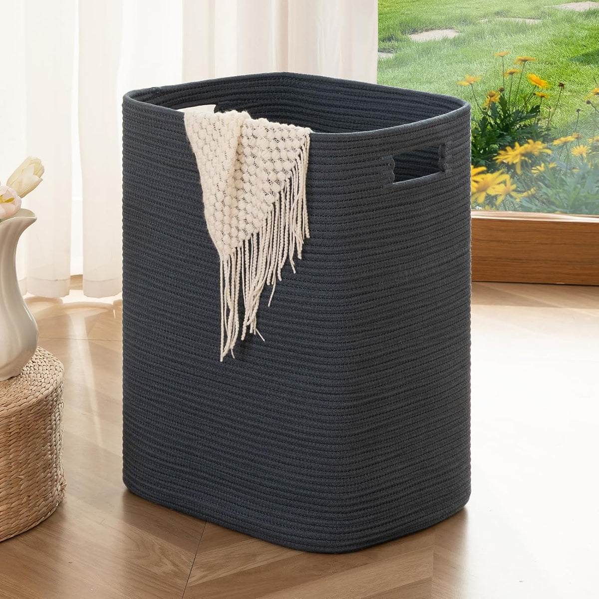 OIAHOMY Laundry Hamper Laundry Basket Cotton Rope Storage Baskets Blue